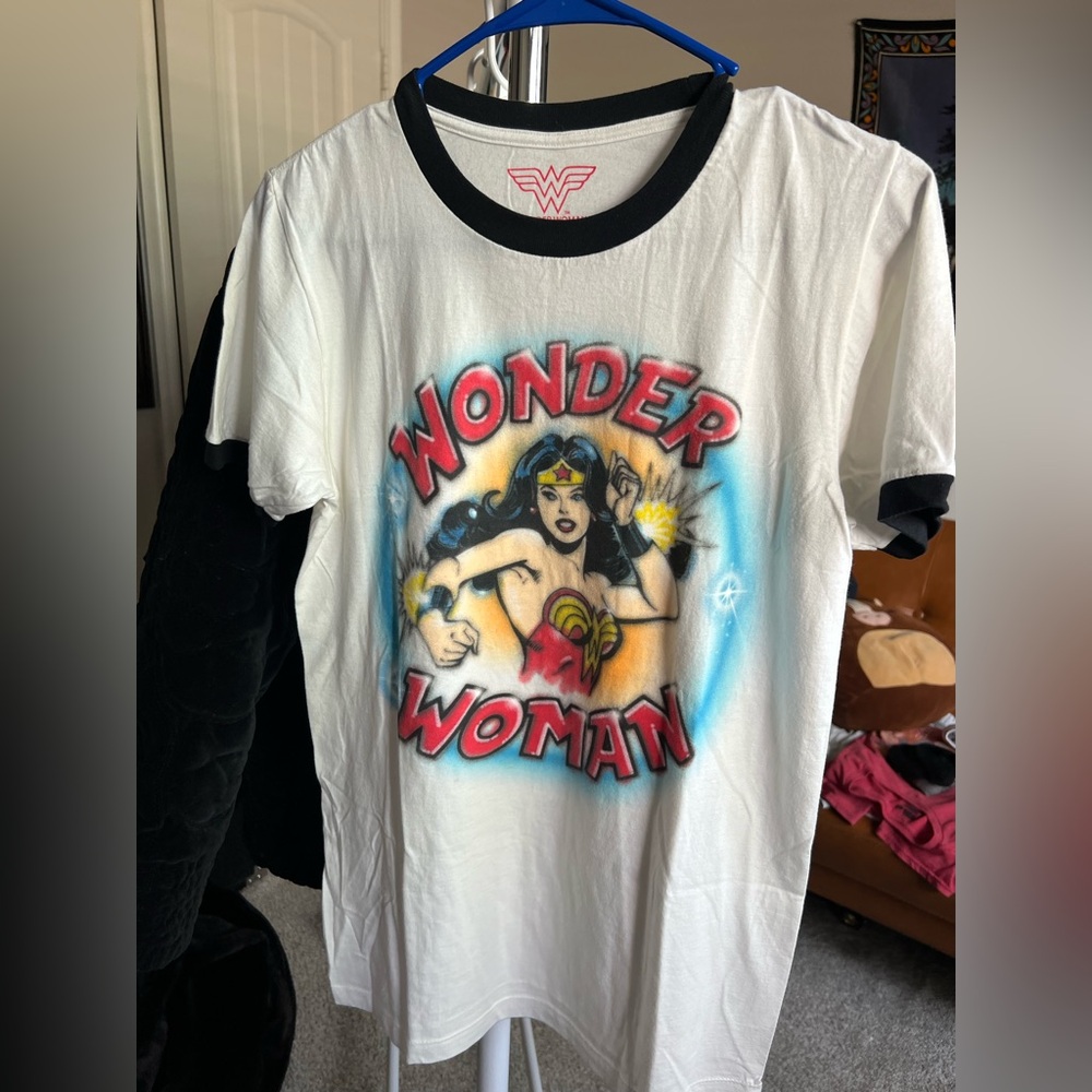 Wonder Woman Graphic Ringer Tee - White with Black Trim